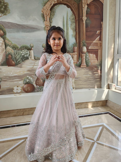 Smashing Ice pink mirror work lehenga set