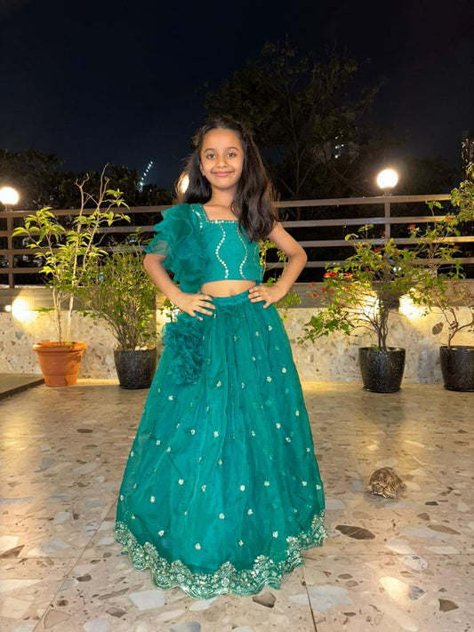 Pretty emerald green lehenga set