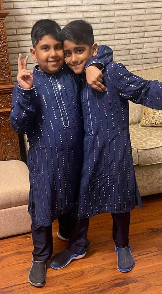Dark blue mirror work kurta set