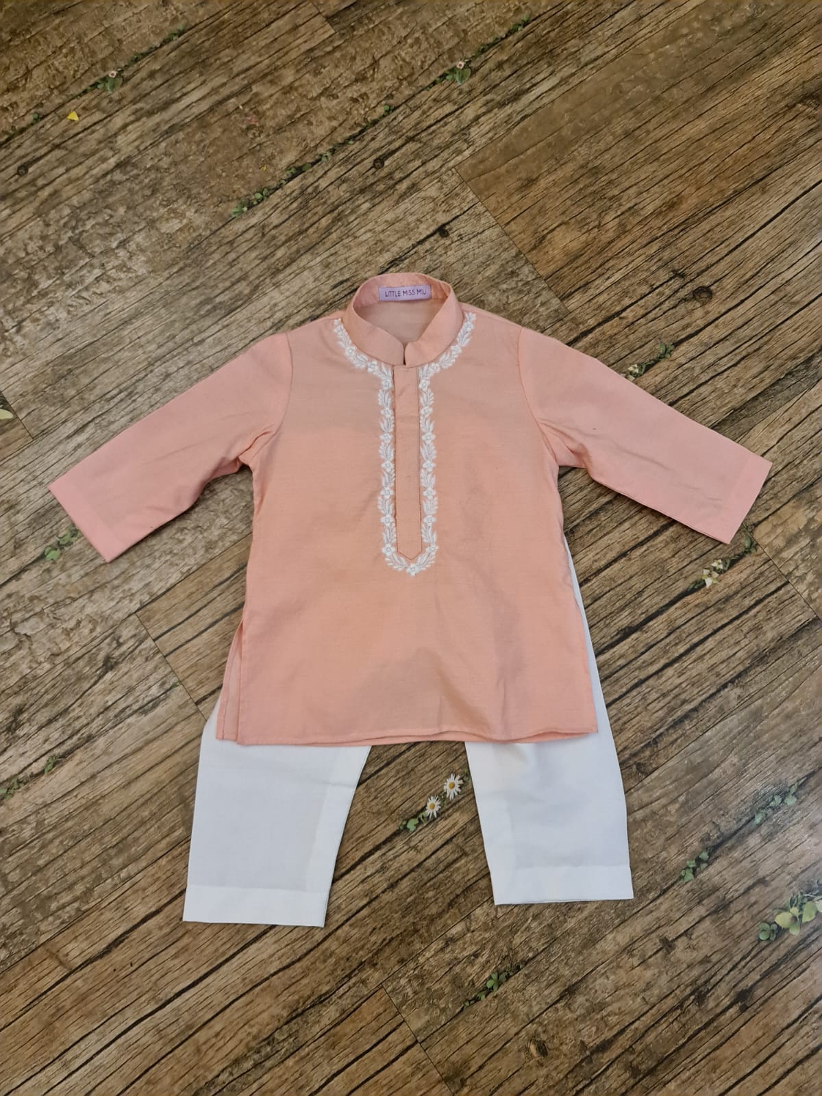 Peach kurta set  with dori work