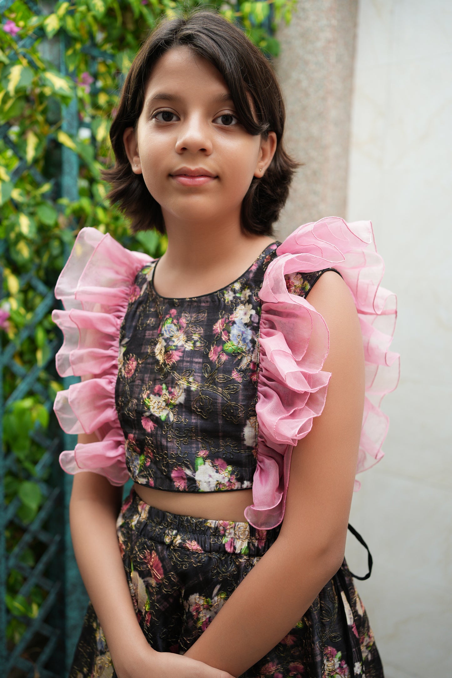 Lovely black floral crop top and lehenga skirt shirt