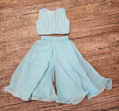 Sky blue mirror work palazzo set