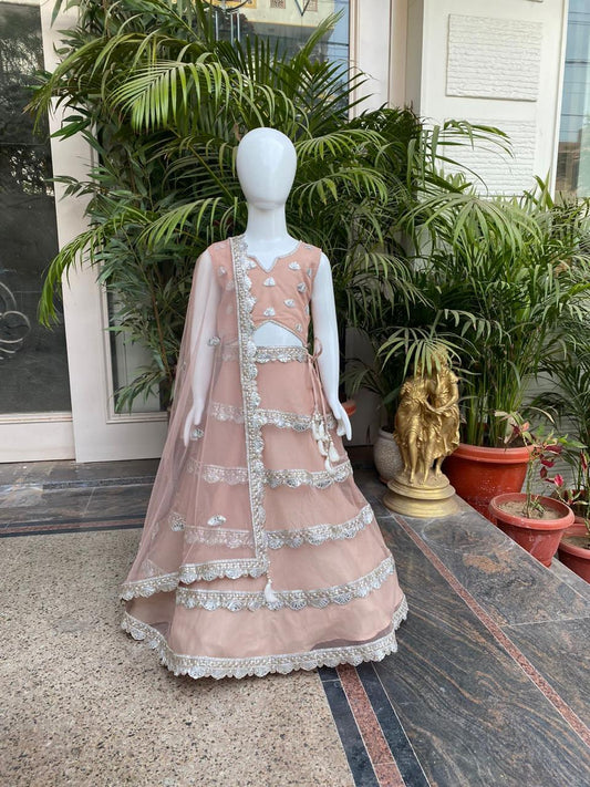 Peach organza lehenga set