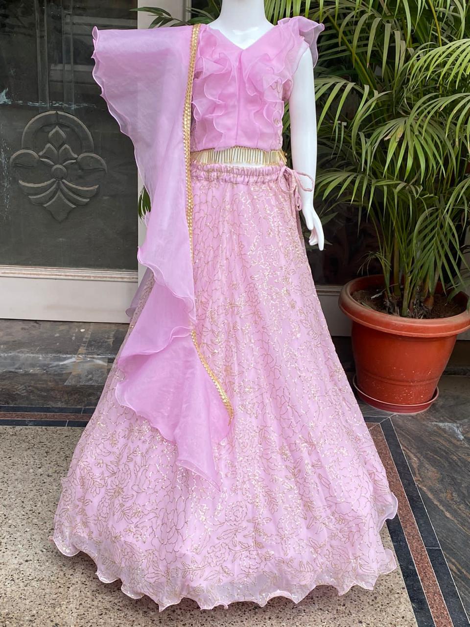 Lilac floral jaal lehenga set