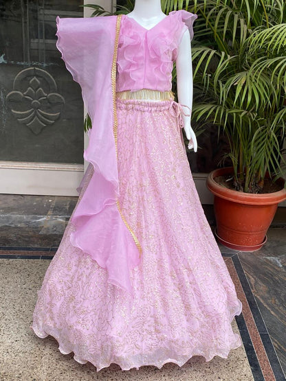 Lilac floral jaal lehenga set