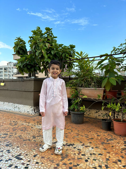 Salmon pink mirror work kurta set