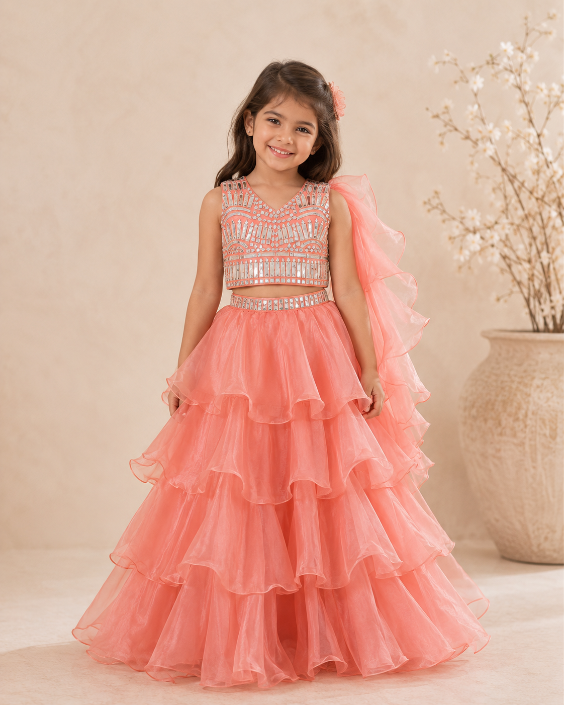 Coral Minor work lehenga set