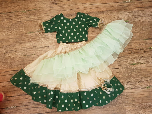 Bottle green benarasi lehenga set