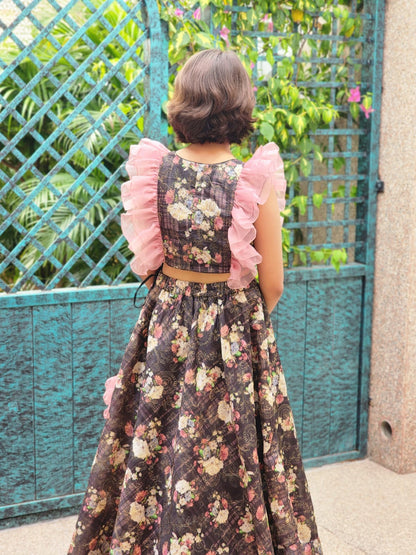 Lovely black floral crop top and lehenga skirt shirt