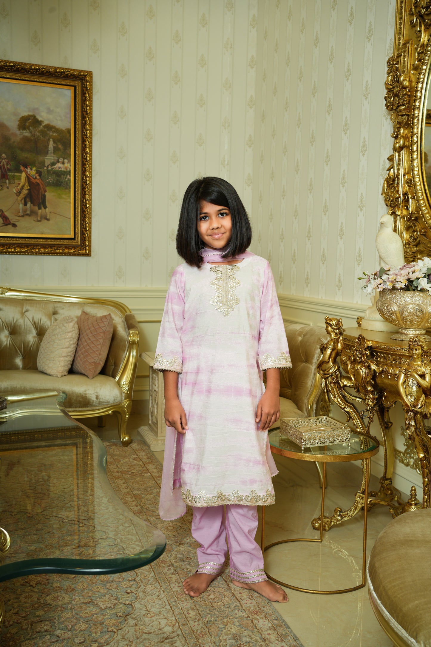 Charming pink tie & dye kurta set