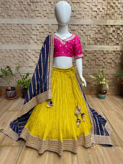 Crushed mustard lehenga set