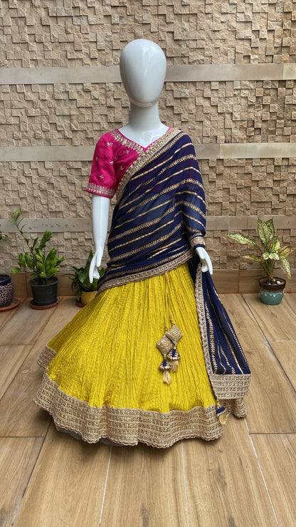 Crushed mustard lehenga set