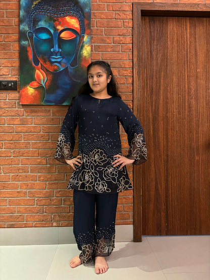 Midnight blue silk kurta and pants set