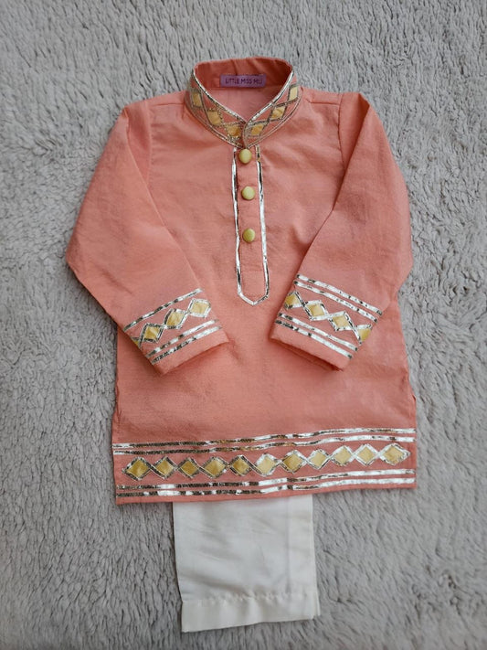 Beautiful peach and lemon gota kurta set