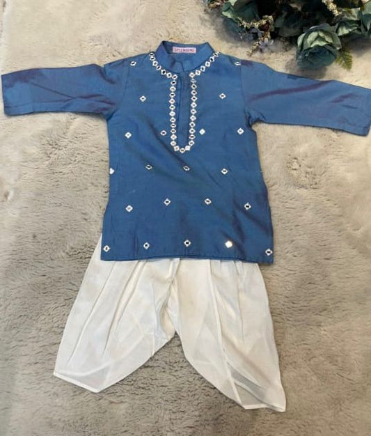 Dark blue mirror work kurta set