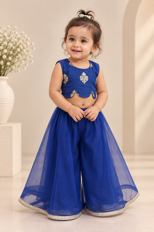 Royal blue benarasi crop top and palazzo set