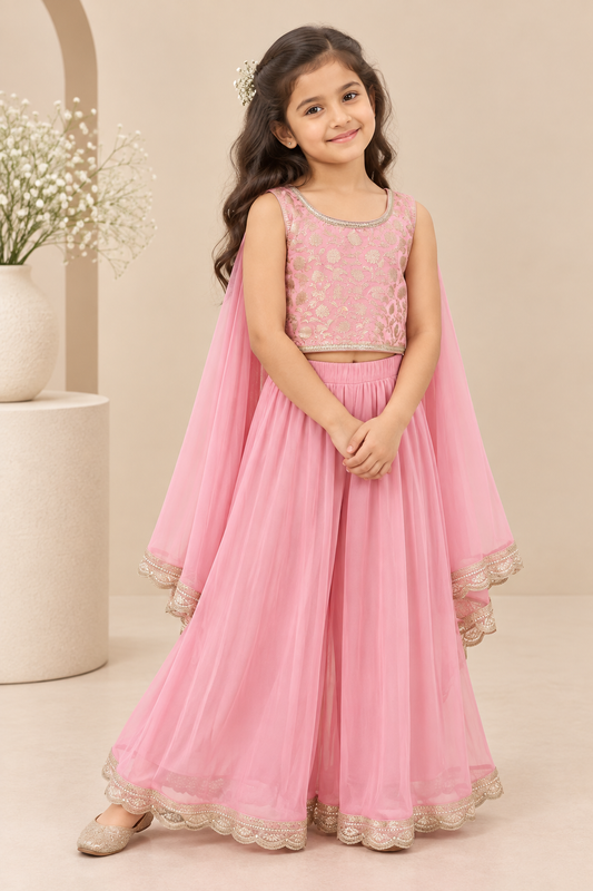 Rose pink benarasi palazzo set