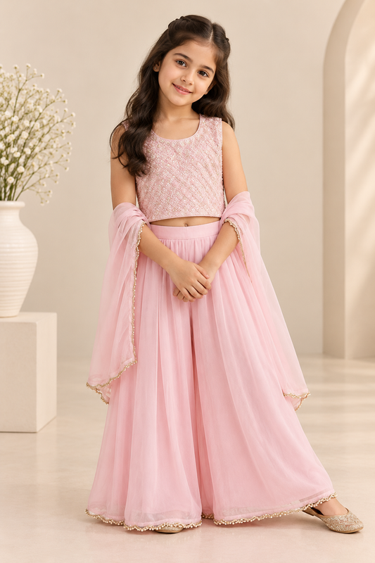 Baby pink chikankari palazzo set