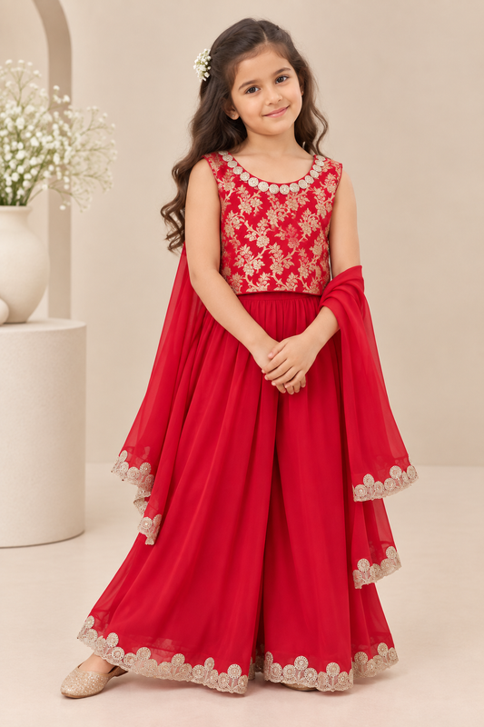 Crimson red benarasi palazzo set