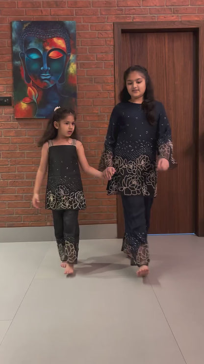 Midnight blue silk kurta and pants set